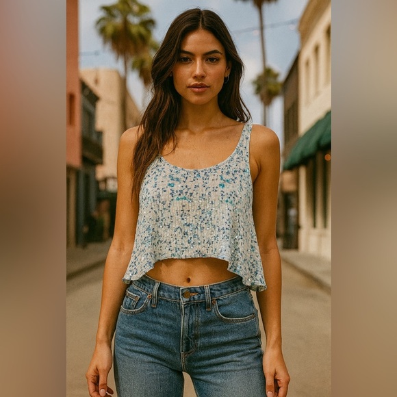 Free people Flowy Sequin sparkle crop top S - Picture 1 of 6
